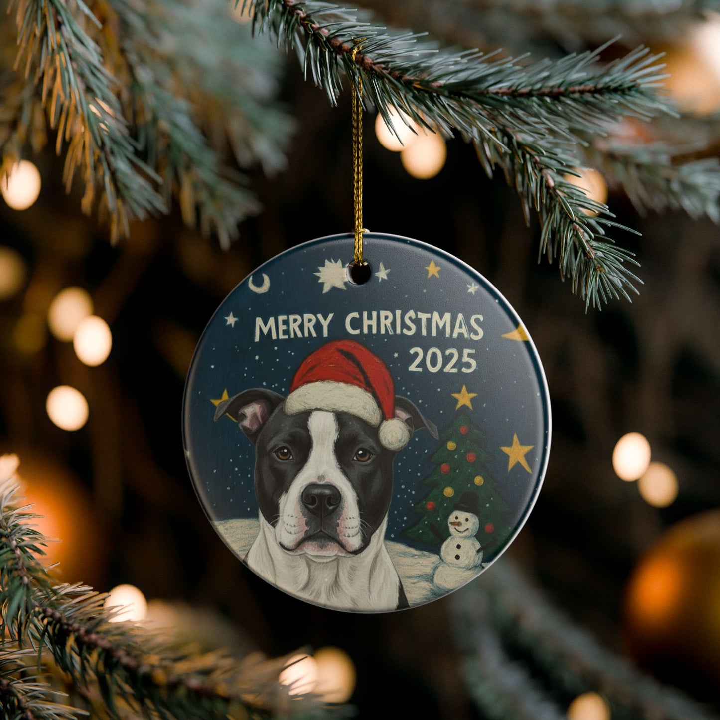 Black and White Pitbull Christmas 2025 - 1 Ceramic