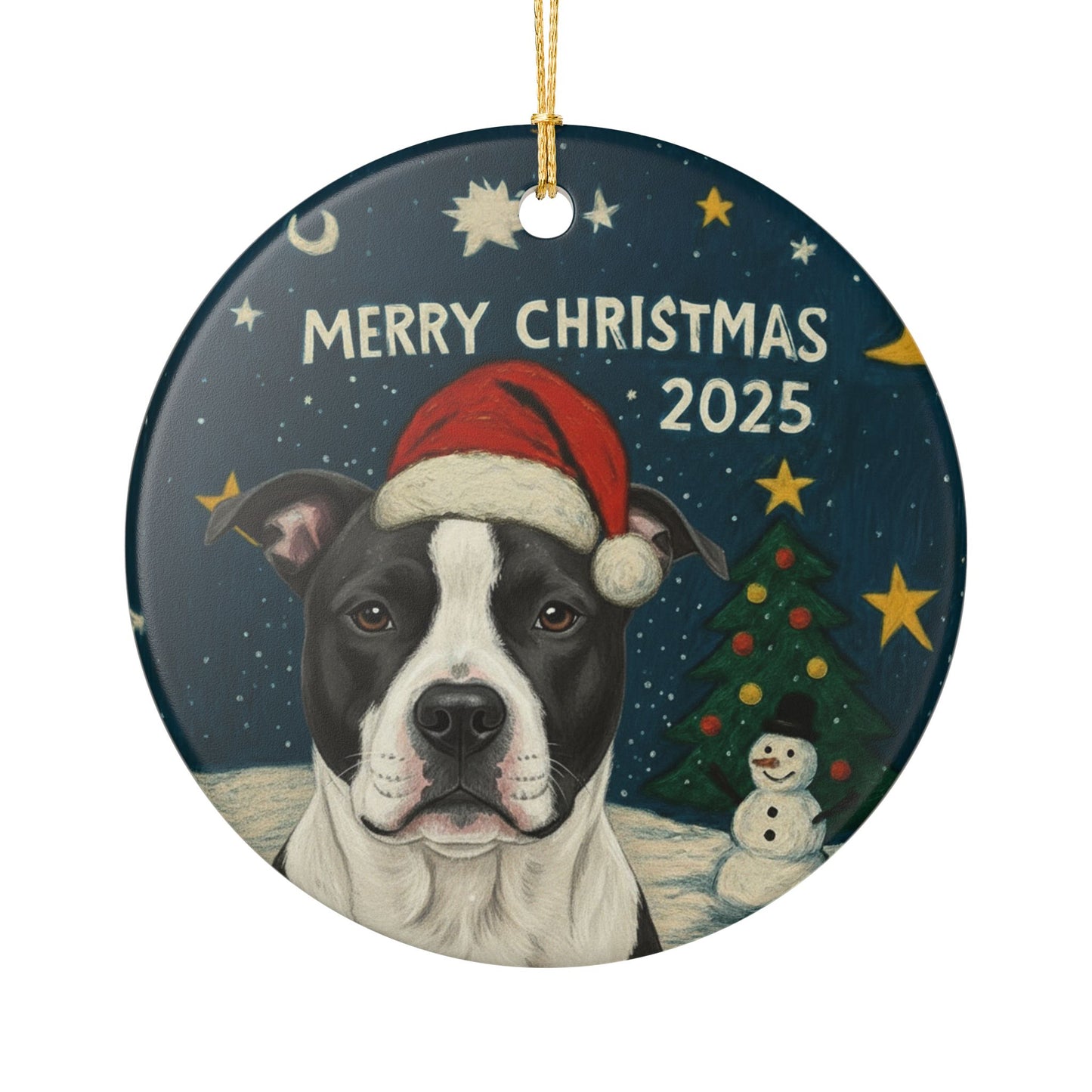 Black and White Pitbull Christmas 2025 - 1 Ceramic