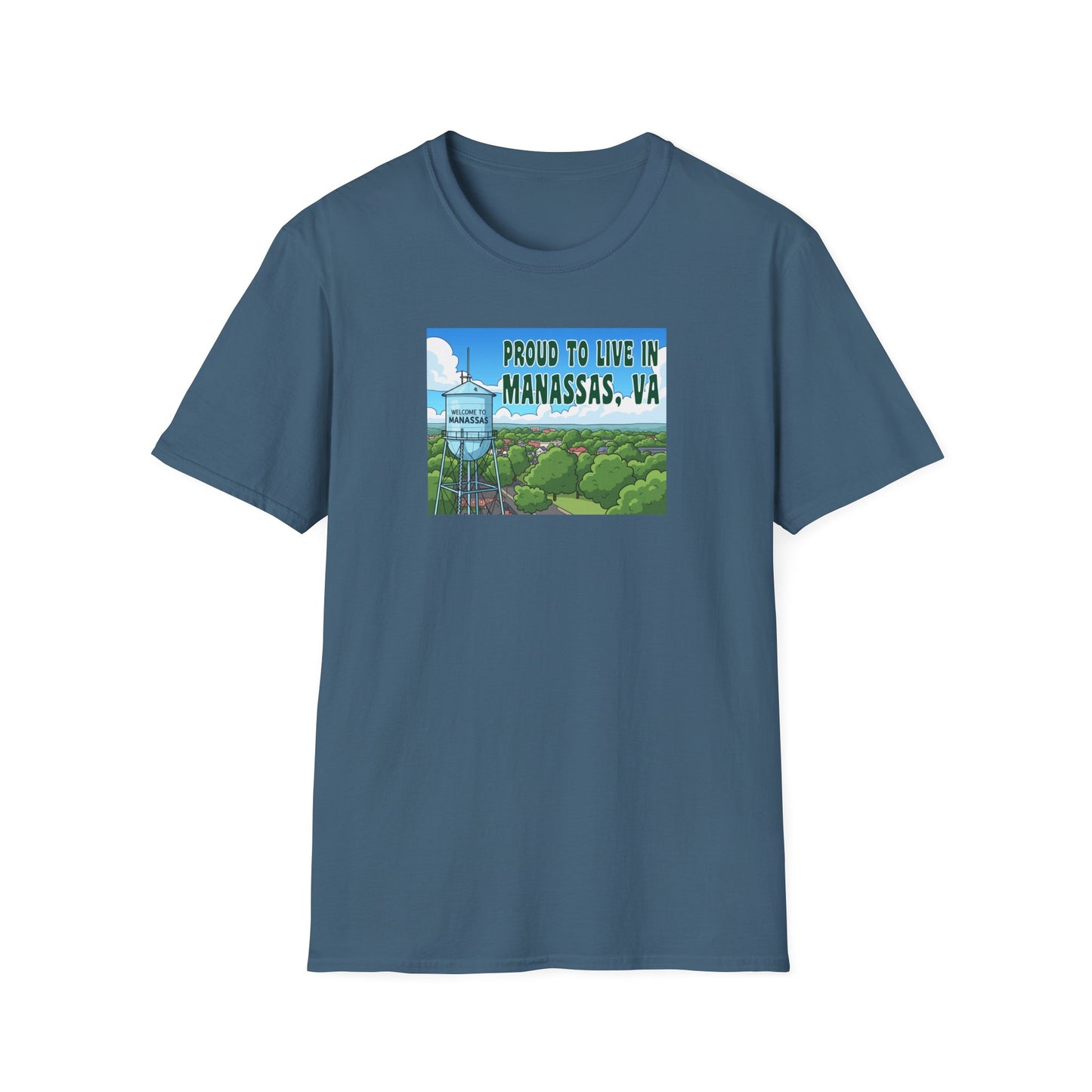 Proud to Live in Manassas T-Shirt, Unisex Softstyle Tee, Local Pride Shirt, Virginia Souvenir Shirt, Casual Gift, Community Spirit Tee