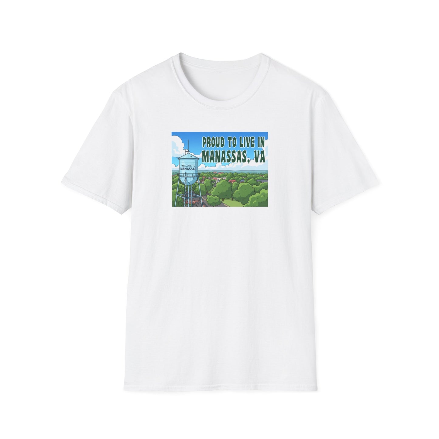 Proud to Live in Manassas T-Shirt, Unisex Softstyle Tee, Local Pride Shirt, Virginia Souvenir Shirt, Casual Gift, Community Spirit Tee