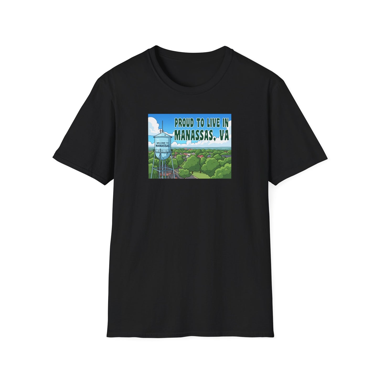 Proud to Live in Manassas T-Shirt, Unisex Softstyle Tee, Local Pride Shirt, Virginia Souvenir Shirt, Casual Gift, Community Spirit Tee