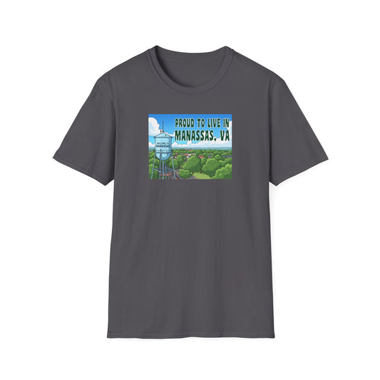 Proud to Live in Manassas T-Shirt, Unisex Softstyle Tee, Local Pride Shirt, Virginia Souvenir Shirt, Casual Gift, Community Spirit Tee